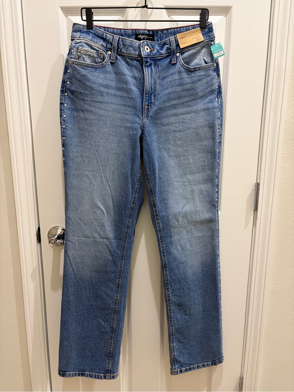 Edgely Straight Leg Light Blue Jeans with Side Stud Detail